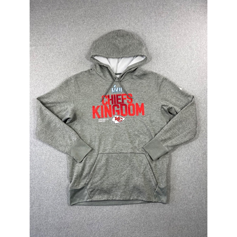 Kansas City Chiefs Sweatshirt Mens L Gray Super Bowl LVII Champs Nike Hoodie